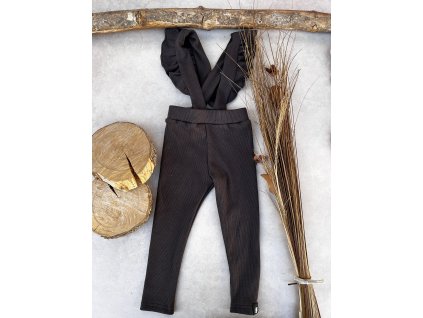 legíny žebrované s kšandami a volánky brown