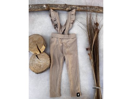 legíny žebrované s kšandami a volánky mocca