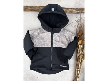 Dětská softshellová bunda černá béžový les
