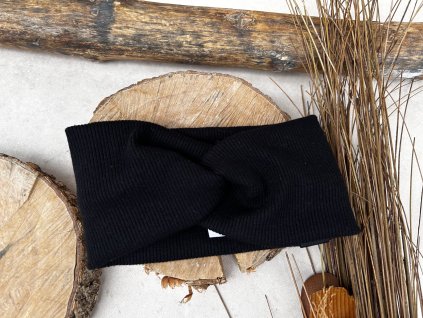 křížená čelenka žebrovaná black