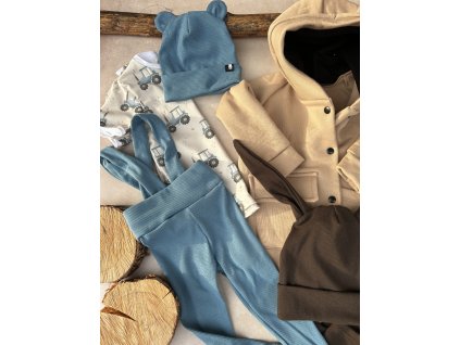 legíny žebrované s kšandami a vysokým pasem jeans blue