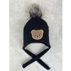 čepice ušanka vafle Little Bear black bambule