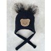 Zimní čepice ušanka vafle Little Bear black dvě  bambule