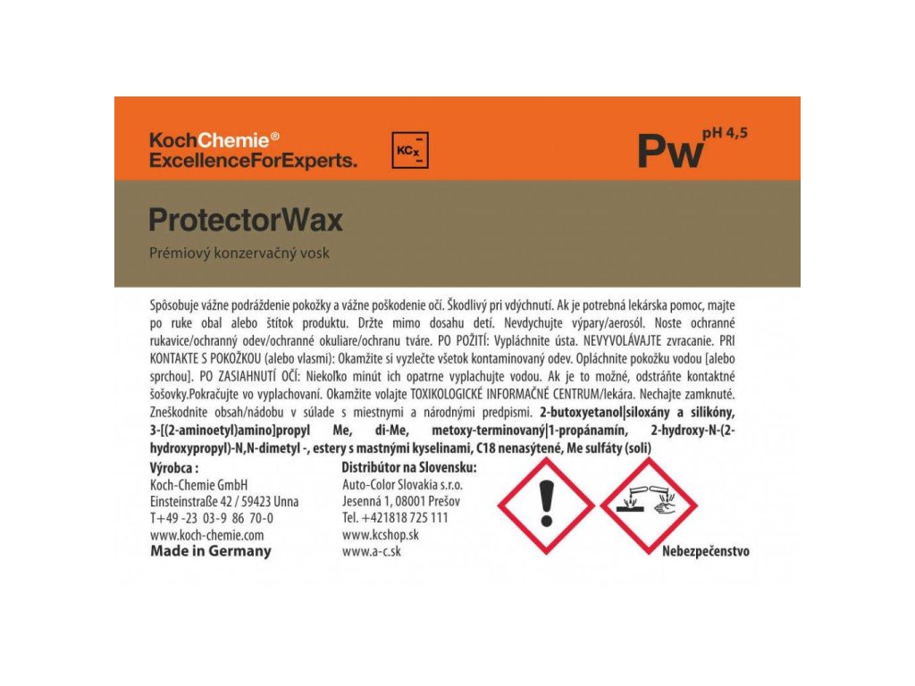 Koch Chemie ProtectorWax - produktová etiketa