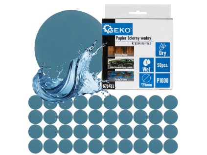 GEKO Waterproof sandpaper disc 125mm P1000 - 50ks brúsnych kotúčov o priemere 125mm, zrnitosť P1000