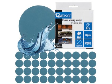 GEKO Waterproof sandpaper disc 125mm P1200 - 50ks brúsnych kotúčov o priemere 125mm, zrnitosť P1200