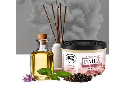 K2 Daila Relax - osviežovač vzduchu v plechovke s prírodnou drevenou náplňou
