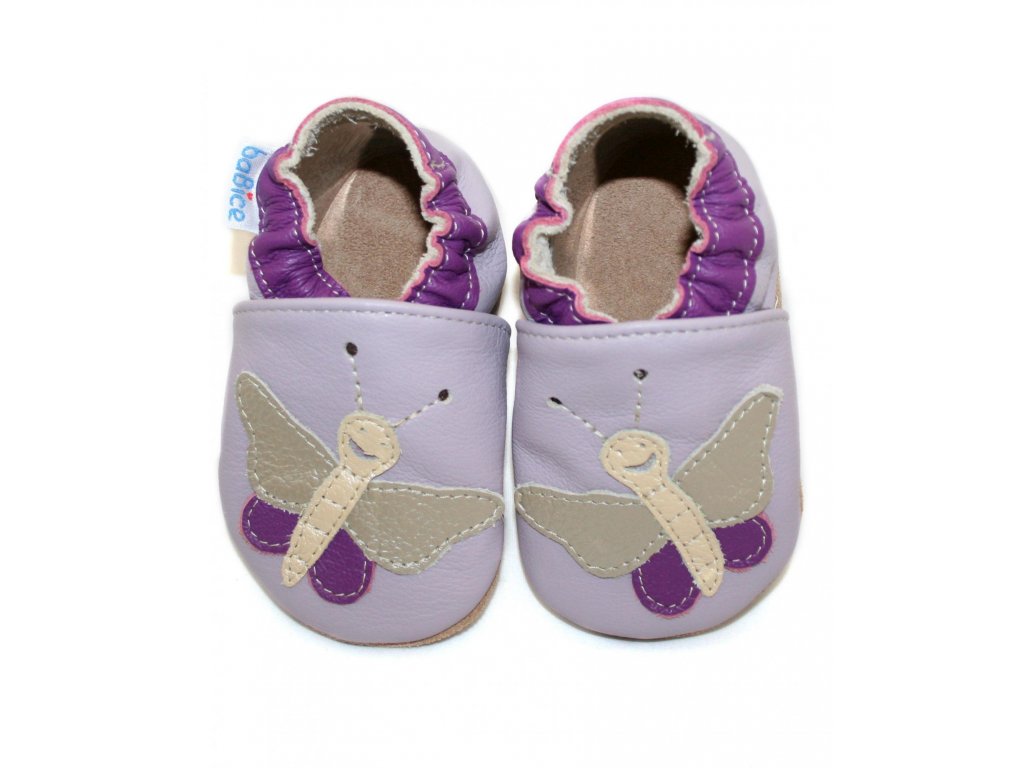 baBice kožené capáčky - lila motýl - Aner Shoes&Barefoot