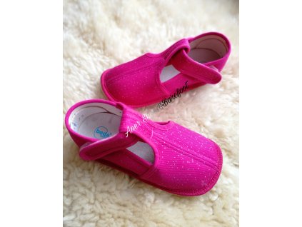 Beda barefoot papuče užší ruzova trpytka 2