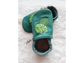Babice kožené caůáčky tmave zelena list barefoot