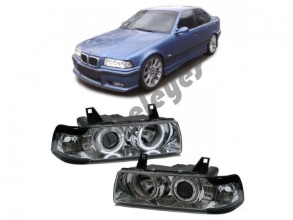 BMW E36 predné chrómové svetlá Angel Eyes CCFL...