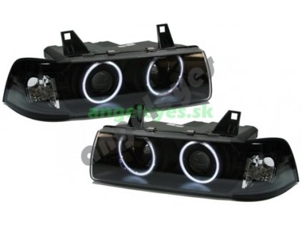 BMW E36 predné čierne svetlá so silnými bielymi krúžkami...