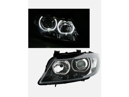 BMW E90, E91 predné svetlá s led Angel Eyes bielymi krúžkami