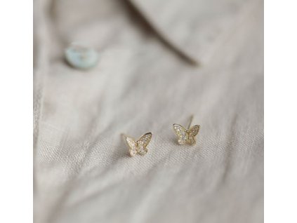 87 stribrne nausnice butterfly s kubickou zirkonii pozlacene