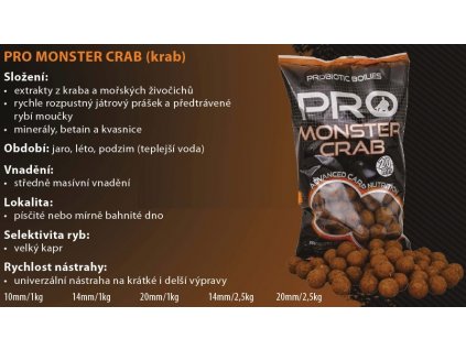 Boilies STARBAITS Probiotic Monster Crab 1kg (Hmotnosť 1kg, Priemer 14mm, Príchuť Monster Crab)