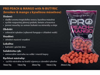 Boilies STARBAITS Probiotic Peach & Mango 1kg (Hmotnosť 1kg, Priemer 14mm, Príchuť Peach & Mango)