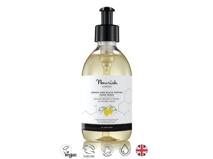 anglickakrasa nourish london prirodni certifikovany bio vegansky myci gel na ruce hydratacni antibakterialni lemon black pepper hand wash gel