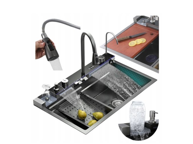 JEDNOKOMOROVY KUCHYNSKY Drez S MULTIFUNKČNOU BATÉRIOU - Čierny