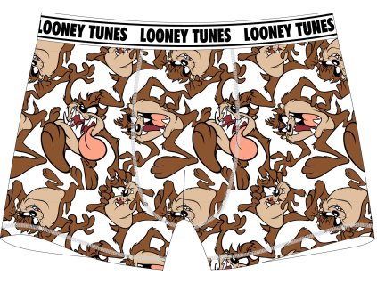 Pánské boxerky - bílá celopotisk | Tasmánský čert