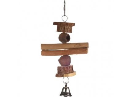 Hračka pták dřevo/ořechy/zvonek 11x11x21,5cm Flamingo
