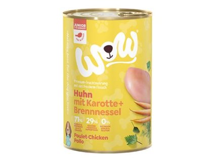 WOW Dog konzerva Junior kuřecí s karotkou 400g