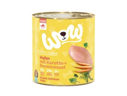 WOW Dog konzerva Junior kuřecí s karotkou 800g