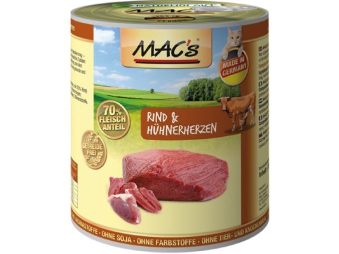 Konz. MACs Cat HOVĚZÍ a KUŘECÍ SRDCE (Distribuce neznámá, Velikost balení 200 g )