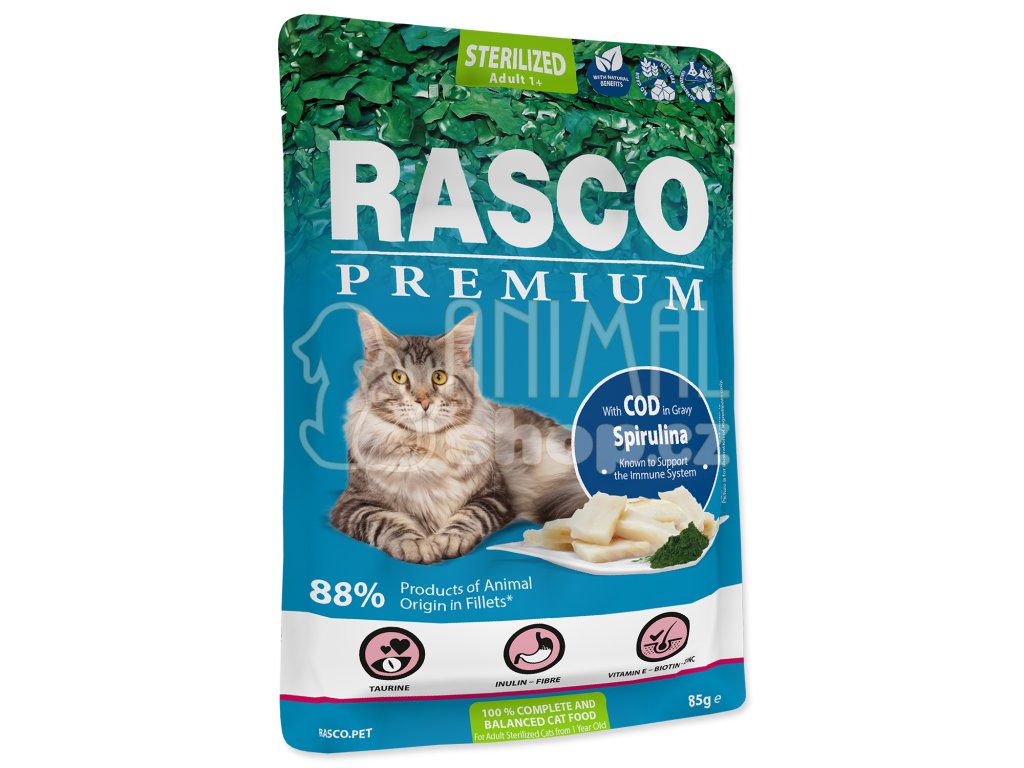 Kapsička RASCO Premium Cat Pouch Sterilized, Cod, Spirulina