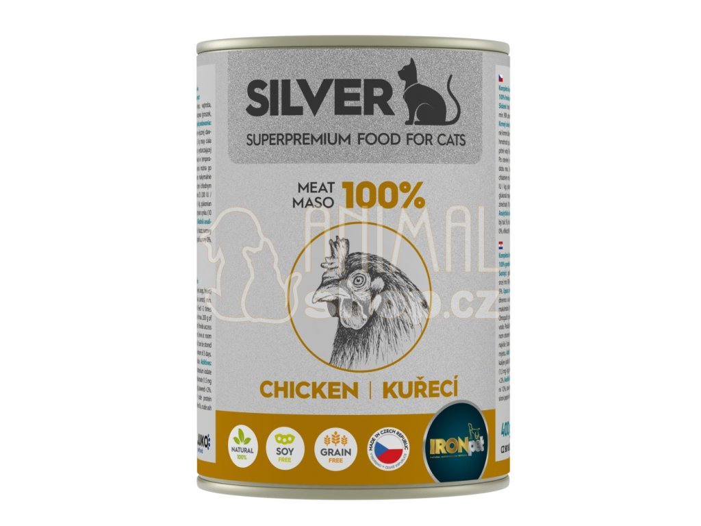 IRONpet Silver Cat Kuřecí 100% masa, konzerva 400 g