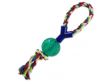 Hračka Dog Fantasy DENTAL MINT míček házecí s provazem Y zelený 7x40cm