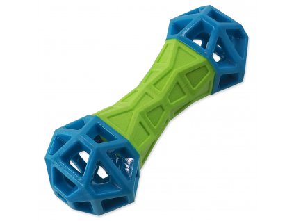 Hračka DOG FANTASY Kost s geometrickými obrazci pískací zeleno-modrá