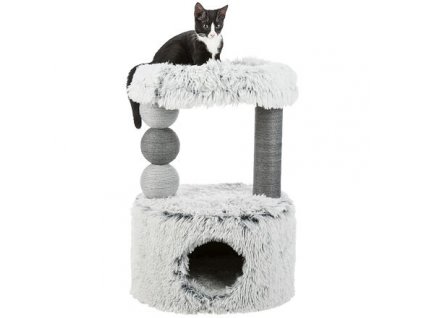 Škrábadlo HARVEY, kukaň, 2 sloupky, odpočívadlo 73cm, dlouhovlasý plyš, šedá