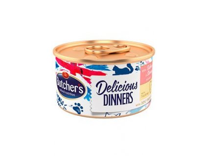 Butcher's Cat Delic.Dinners losos+krevety konz. 85g