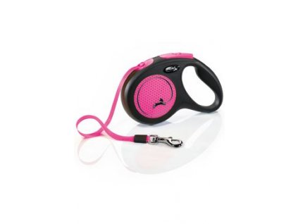 Vodítko FLEXI Neon New M pásek 5m/25kg černá/růžová