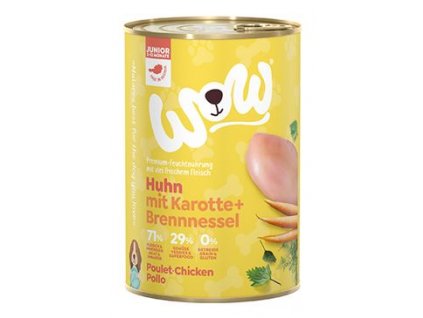 WOW Dog konzerva Junior kuřecí s karotkou 400g