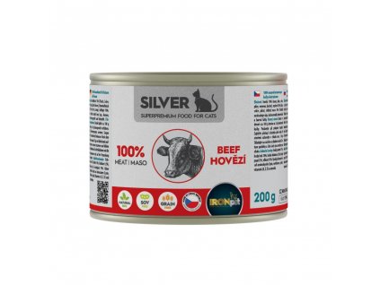 IRONpet Silver Cat Hovězí 100% masa, konzerva 200 g