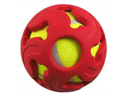 Míček DOG FANTASY gumový s tenisákem červený