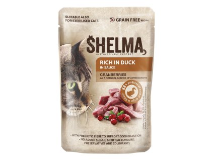 SHELMA Cat kachní s brusinkami v omáčce, kapsa 85 g