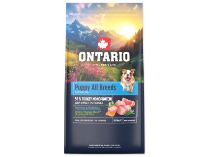 Krmivo Ontario Puppy & Junior All Breeds Monoprotein Turkey & Sweet Potatoes 6,5kg