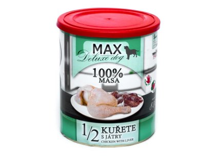 MAX Deluxe Dog 1/2 kuřete s játry, konzerva 800 g