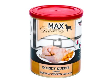 MAX Deluxe Dog kousky kuřete s mrkví, konzerva 800 g
