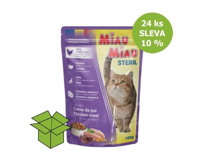 Miau Miau Cat Sterilised kuřecí, kapsa 100 g (24 ks) SLEVA 10 %