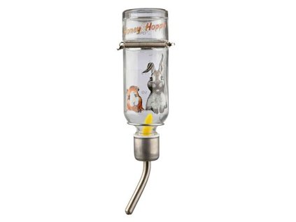 Skleněná napáječka Honey & Hopper s kovovým pítkem (Objem skleněné napáječky 125 ml, např. velký křeček, činčila)