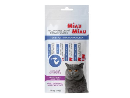 Miau Miau Creamy Snacks Cat tuňák a kuřecí 15 g (4 pack)