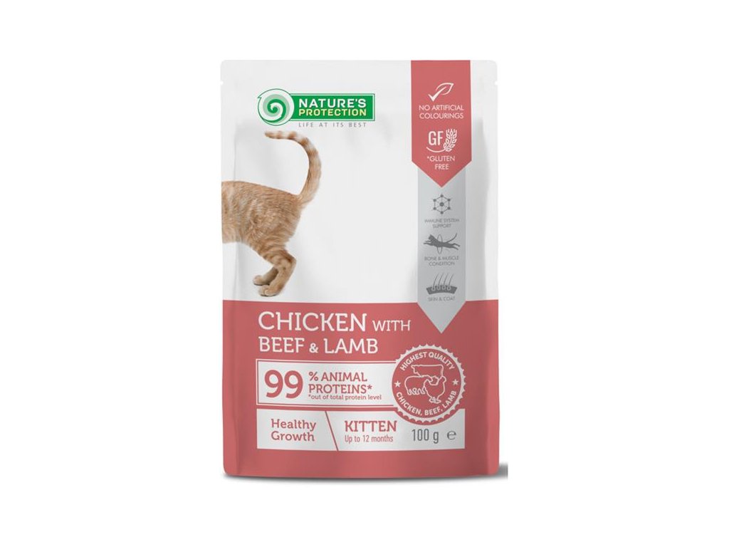 83943 1 nature s protection cat kaps kitten chicken beef and lamb 100g z kategorie chovatelske potreby a krmiva pro kocky krmivo a pamlsky pro kocky kapsicky pro kocky