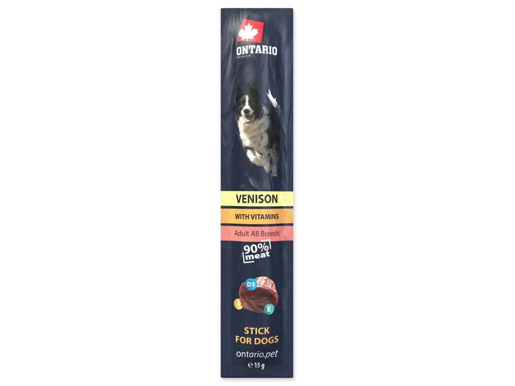 49179 1 stick ontario for dogs venison 15g z kategorie chovatelske potreby a krmiva pro psy pamlsky pro psy tycinky salamky pro psy