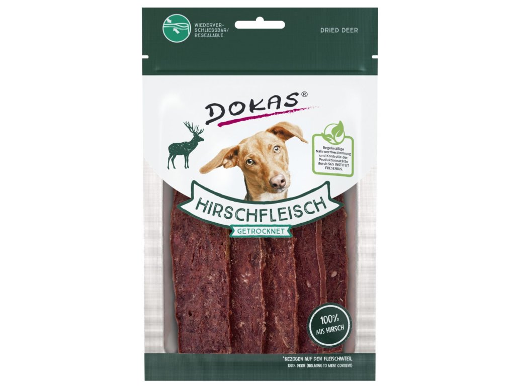 38472 1 dokas jeleni maso platky pochoutka pro psy 60g z kategorie chovatelske potreby a krmiva pro psy pamlsky pro psy susena masicka pro psy