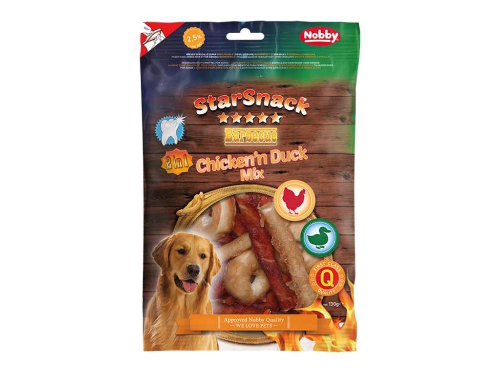33600 2 nobby starsnack bbq chicken duck mix pamlsky 130g z kategorie chovatelske potreby a krmiva pro psy pamlsky pro psy zvykaci pamlsky pro psy