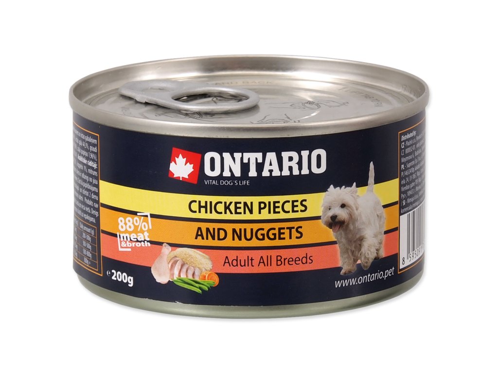 48975 1 konzerva ontario dog chicken pieces chicken nugget 200 g z kategorie chovatelske potreby a krmiva pro psy krmiva pro psy konzervy pro psy