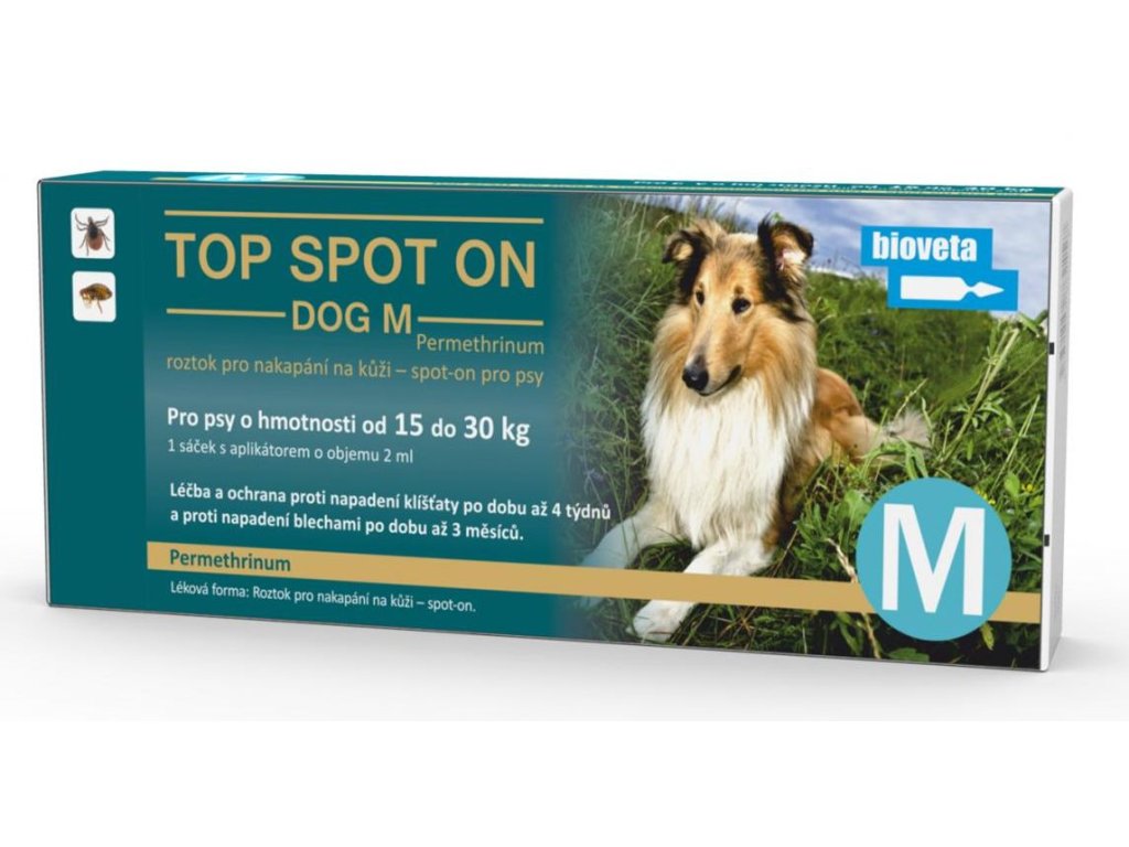 22005 top spot on dog m 1x2ml 15 30kg z kategorie chovatelske potreby a krmiva pro psy antiparazitika pro psy pipety spot on pro psy